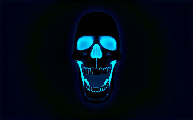 Glowing skull blue eyes black free wallpaper for desktop - medium preview image