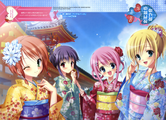 Women kimonos group building sky free wallpaper for desktop - medium preview image