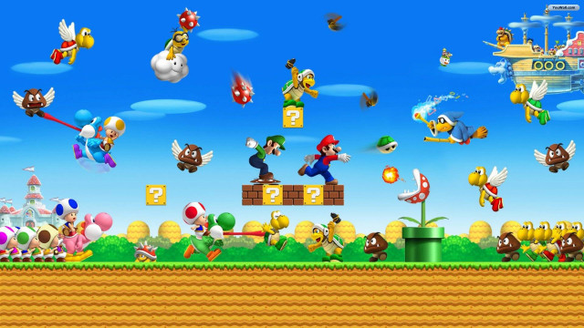 Mario characters sky background clouds free wallpaper for desktop - medium preview image