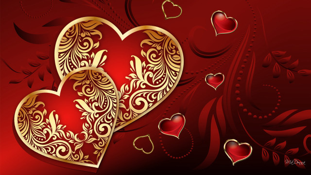 Two hearts gold foil red free wallpaper for desktop - medium preview image