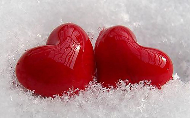 Two red hearts snow together free wallpaper for desktop - medium preview image