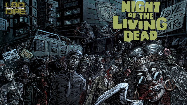 Zombies walking city street night free wallpaper for desktop - medium preview image