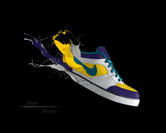 Sneakers water splash black background free wallpaper for desktop - medium preview image