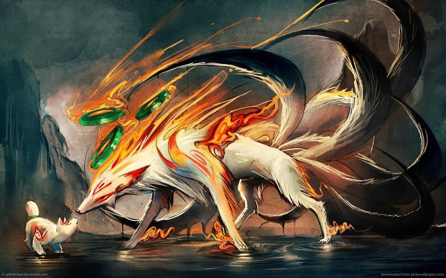 Dragon attack dog lake flames free wallpaper for desktop - medium preview image