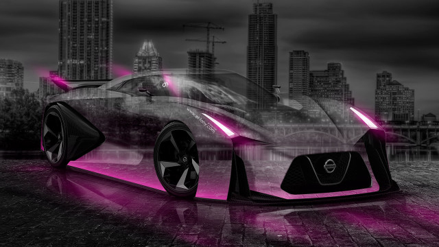 Futuristic car pink lights city free wallpaper for desktop - medium preview image