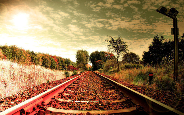 Train track sky trees red free wallpaper for desktop - medium preview image