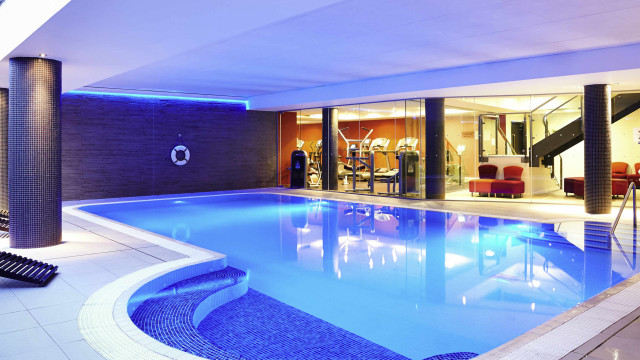 Indoor pool blue light spiral free wallpaper for desktop - medium preview image