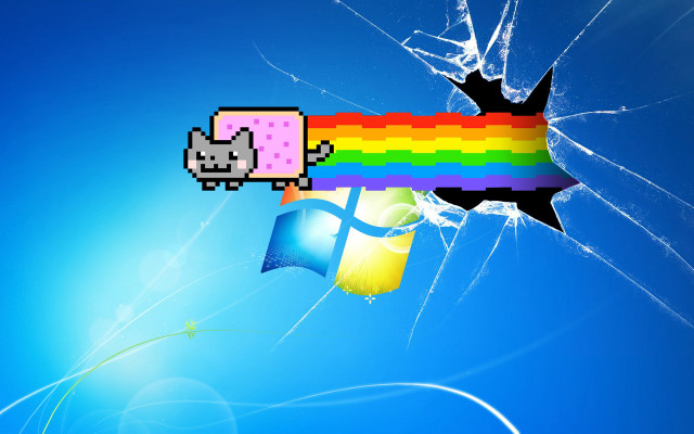 Broken window rainbow cat mouse free wallpaper for desktop - medium preview image