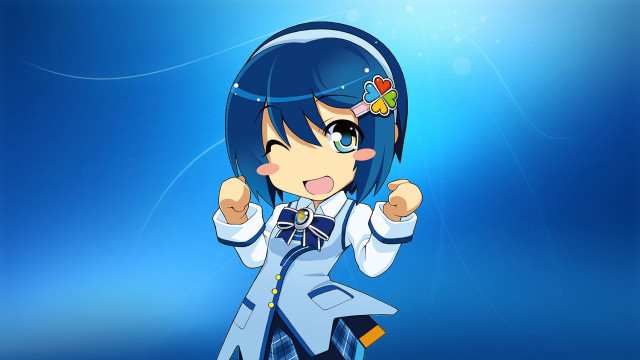 Anime girl blue hair pointing free wallpaper for desktop - medium preview image