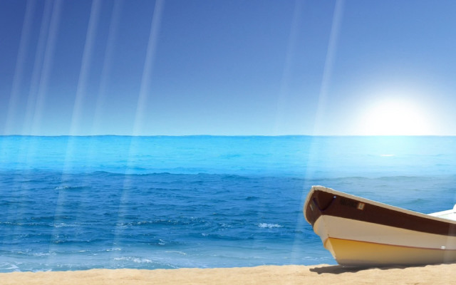 Boat beach sunshine blue sky free wallpaper for desktop - medium preview image