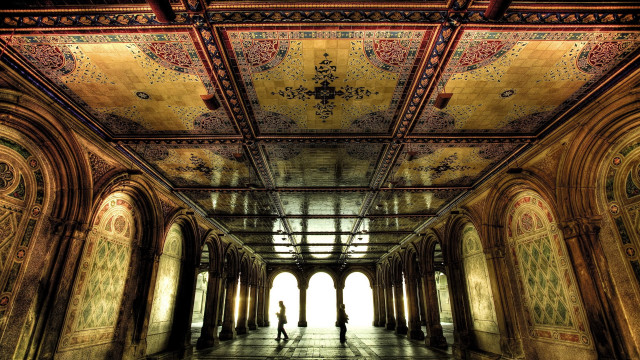 Intricate ceiling golden red digital free wallpaper for desktop - medium preview image