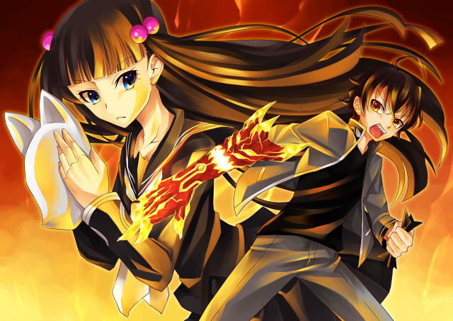 Anime characters fighting paper flames free wallpaper for desktop - medium preview image