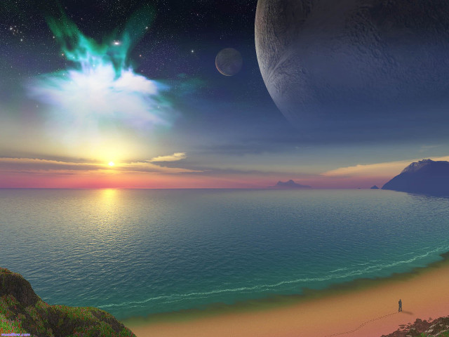 Beach person ocean distant star free wallpaper for desktop - medium preview image