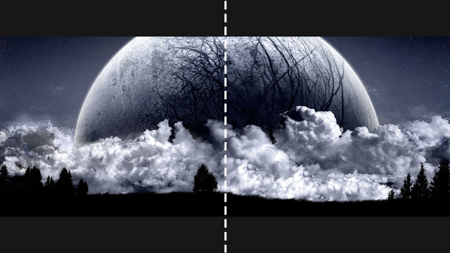 Double exposure planet trees night free wallpaper for desktop - medium preview image