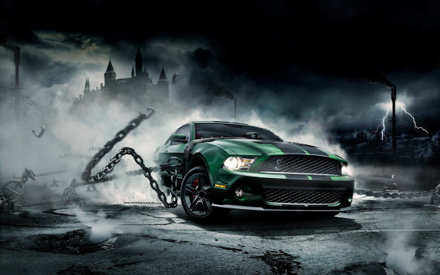 Green mustang car chain dark #9 free wallpaper for desktop - medium preview image