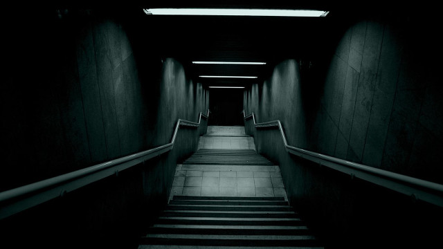 Long hallway stairs skylight dark free wallpaper for desktop - medium preview image