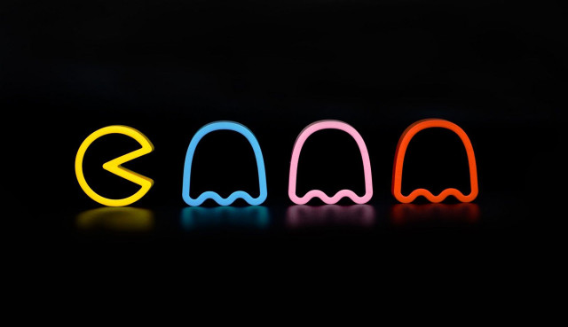 Three neon lights black background free wallpaper for desktop - medium preview image