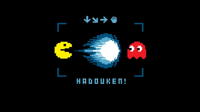 Pacman fighting gun hadoken pixel free wallpaper for desktop - medium preview image
