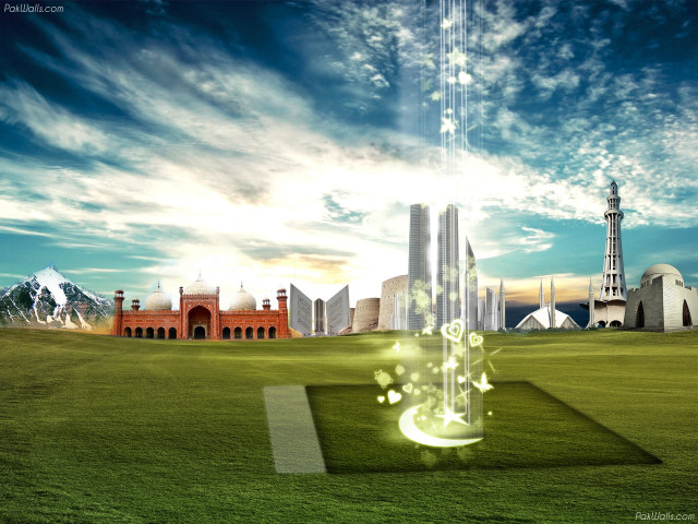 Futuristic city green field blue free wallpaper for desktop - medium preview image