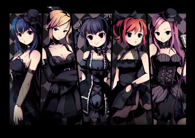 Anime girls group black background #3 free wallpaper for desktop - medium preview image