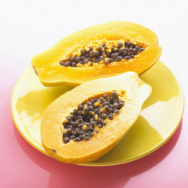Yellow plate cut half papaya free wallpaper for tablet - medium preview image