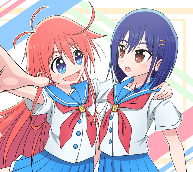 Anime girls blue pink hair free wallpaper for tablet - medium preview image