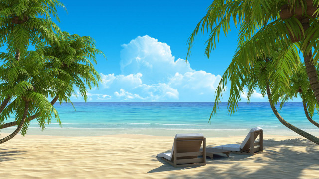 Beach chair palm trees blue free wallpaper for desktop - medium preview image