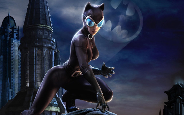 Woman cat suit castle pose #2 free wallpaper for desktop - medium preview image
