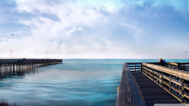 Pier person ocean pier bridge free wallpaper for desktop - medium preview image