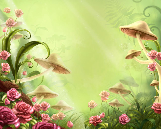 Fantasy forest flowers mushrooms roses free wallpaper for desktop - medium preview image