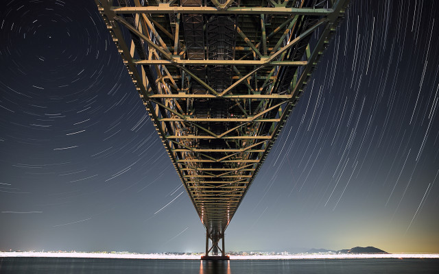 Long exposure bridge stars sky free wallpaper for desktop - medium preview image