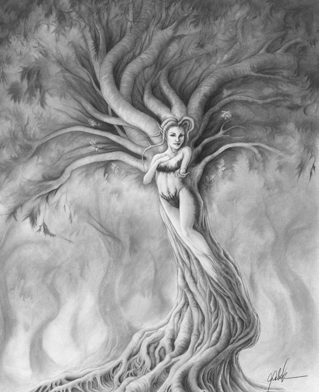 Woman tree hands drawing art free wallpaper for mobile - medium preview image