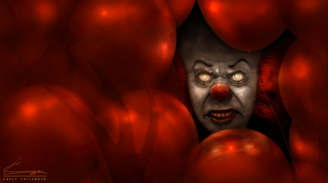 Creepy clown red balloons clown free wallpaper for desktop - medium preview image