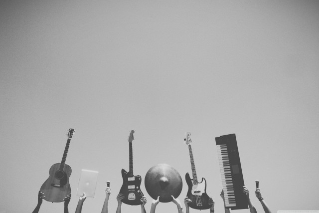 Guitars instruments row gray sky free wallpaper for desktop - medium preview image