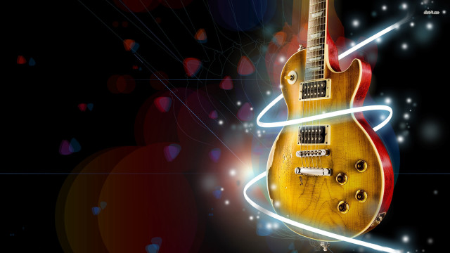 Yellow guitar red neck black free wallpaper for desktop - medium preview image