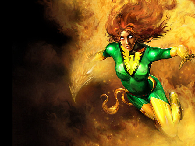 Flying woman green yellow superhero free wallpaper for desktop - medium preview image