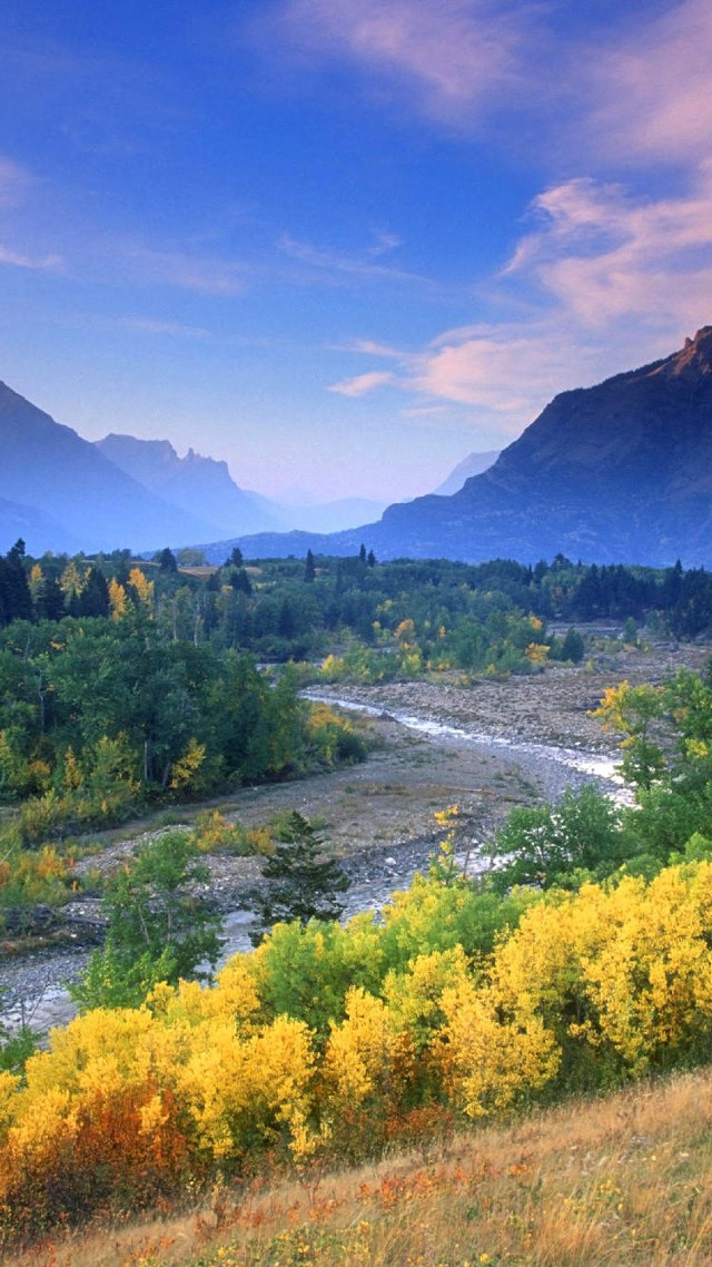 Horse field mountains river sunset free wallpaper for mobile - medium preview image