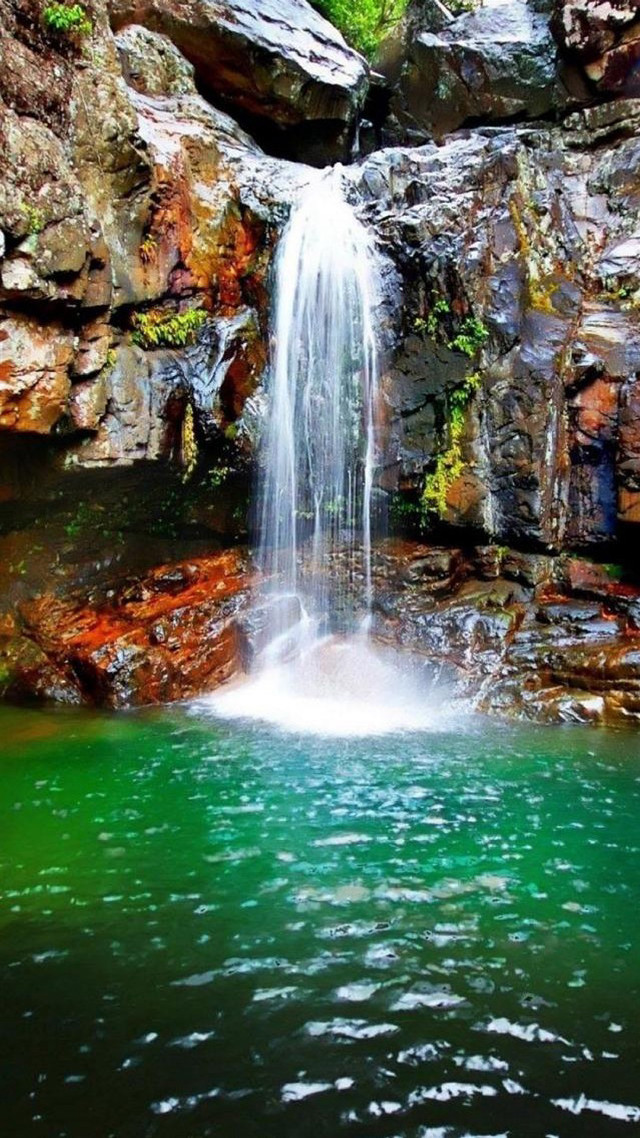 Waterfall green water rocks background free wallpaper for mobile - medium preview image