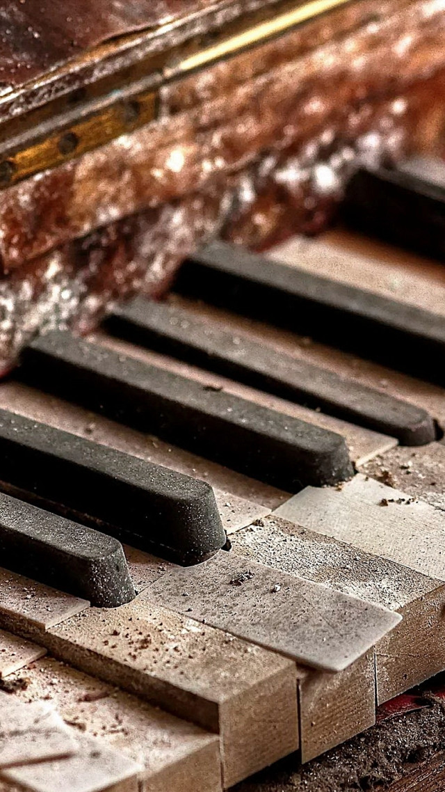 Piano keyboard dirt broken wood free wallpaper for mobile - medium preview image