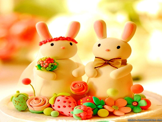 Cake bunnies flowers top decoration free wallpaper for desktop - medium preview image