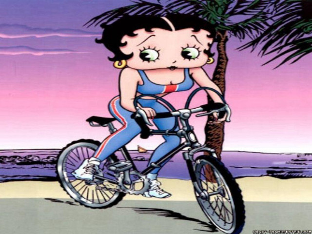 Cartoon woman bike beach palm free wallpaper for desktop - medium preview image