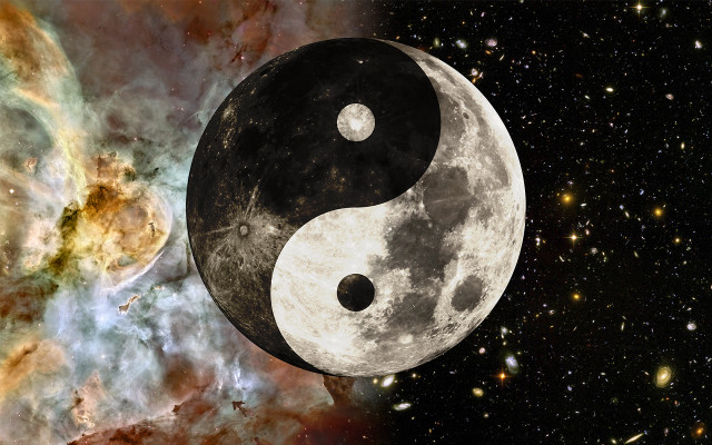 Yin yang symbol stars space free wallpaper for desktop - medium preview image