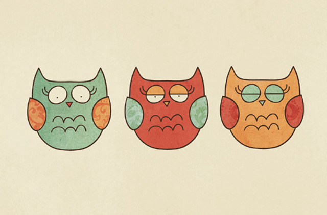 Three owls sitting row beige free wallpaper for desktop - medium preview image