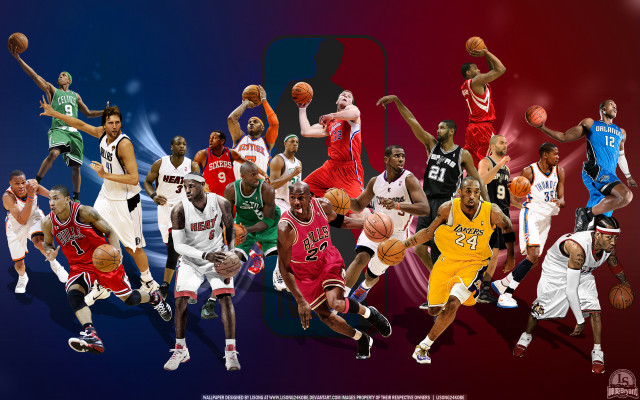 Basketball players collage red blue free wallpaper for desktop - medium preview image