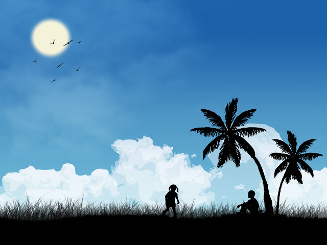 Couple people grass field palm free wallpaper for desktop - medium preview image