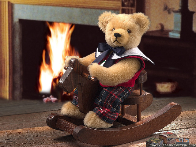 Teddy bear rocking chair fireplace free wallpaper for desktop - medium preview image