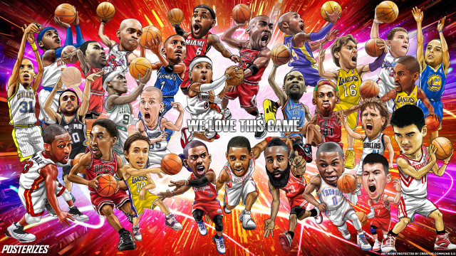 Basketball collage players faces numbers free wallpaper for desktop - medium preview image