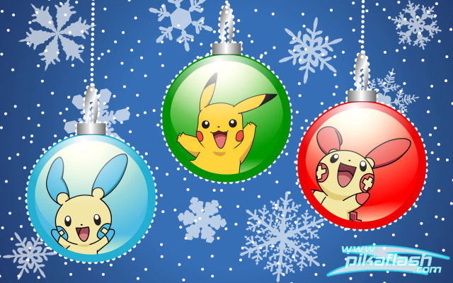 Christmas ornaments pikachu eebi snowflakes free wallpaper for desktop - medium preview image