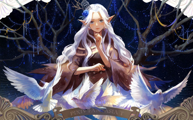 Woman white hair crown bench free wallpaper for desktop - medium preview image