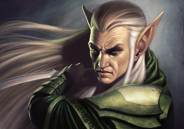 White haired elf green cape free wallpaper for desktop - medium preview image